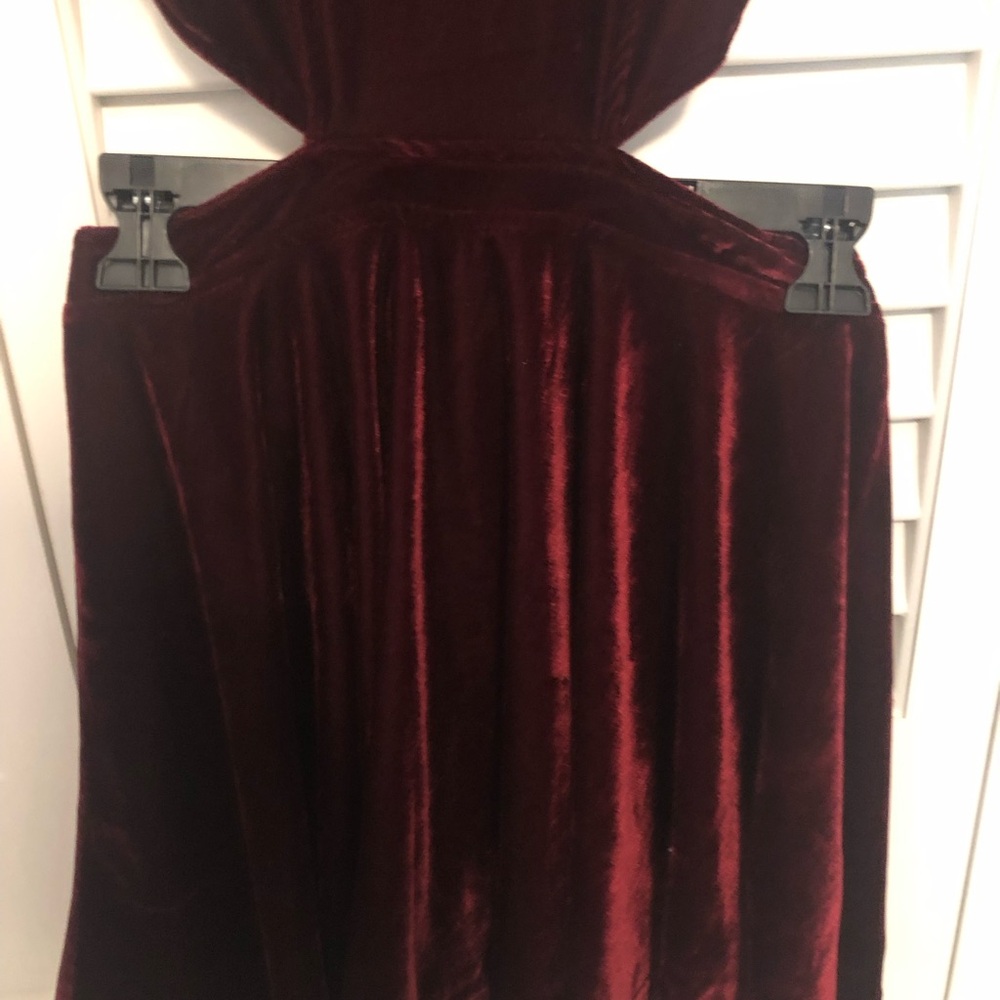 MINKPINK Deep Red Velvet Mini Dress With Mesh and Cut Outs